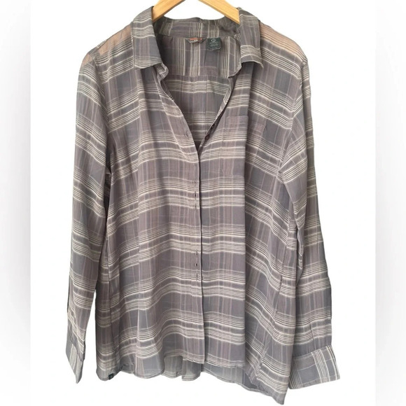 Merrell | Mens Button Down Sheer Plaid Long Sleeve Shirt - Picture 1 of 7